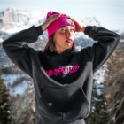 Felpa Basic Hoodie Boxy Fit Nera e Rosa P1059775