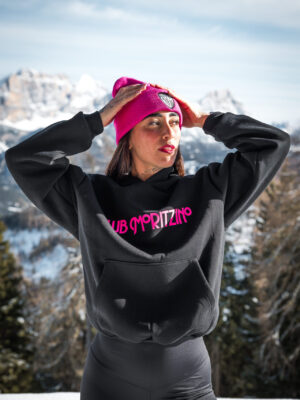 Felpa Basic Hoodie Boxy Fit Nera e Rosa